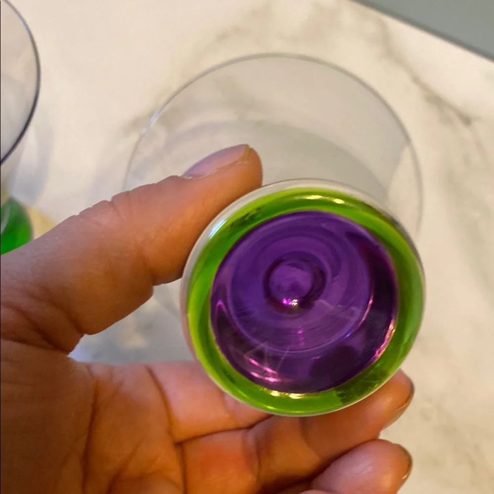 DANSK Spectra Steam-less Martini Glass Purple and Green. Set of 2.